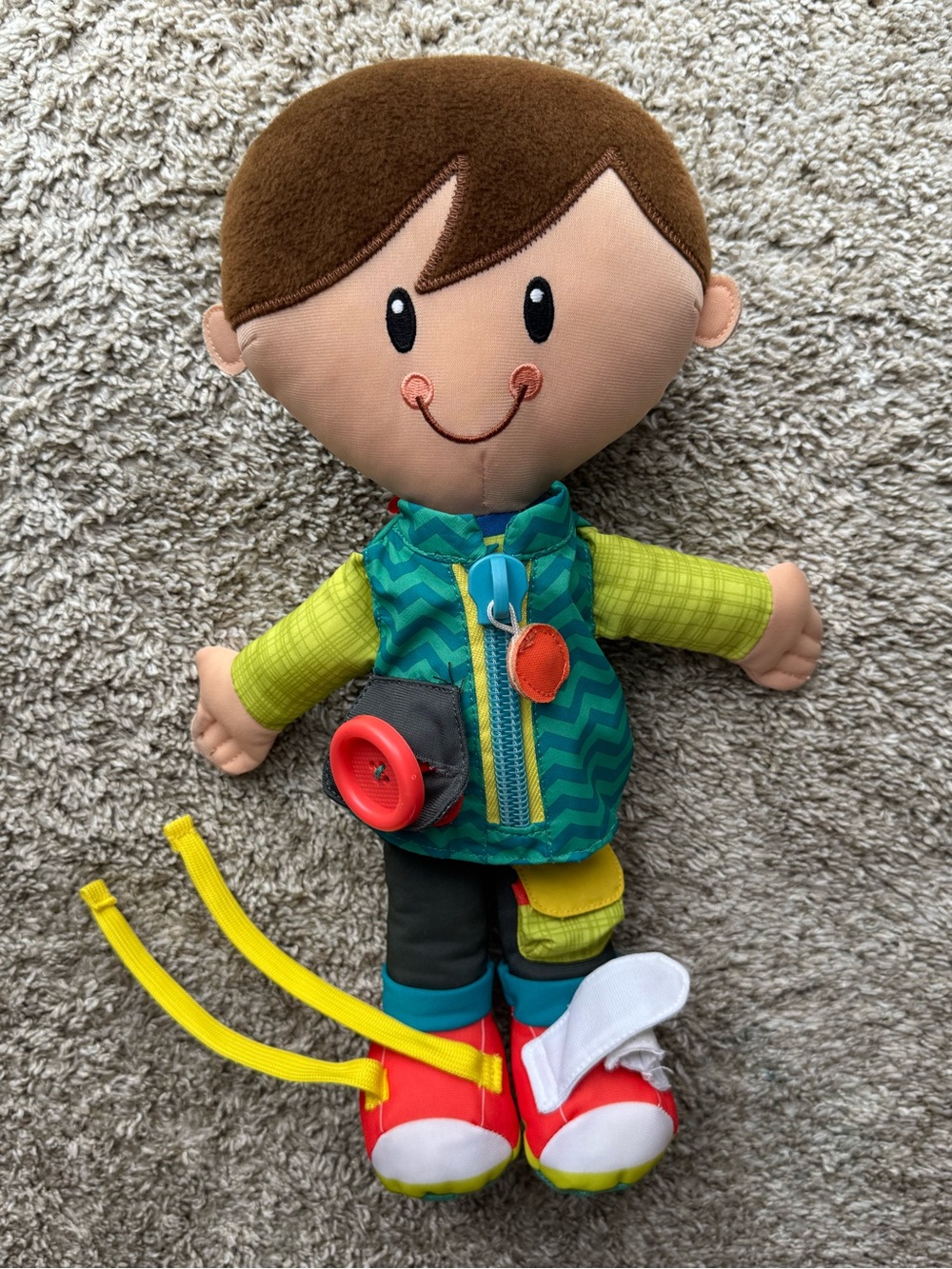 Playskool Dressy Tots Boy Doll Plush Learning Toy Zipper Lace Tie Practice